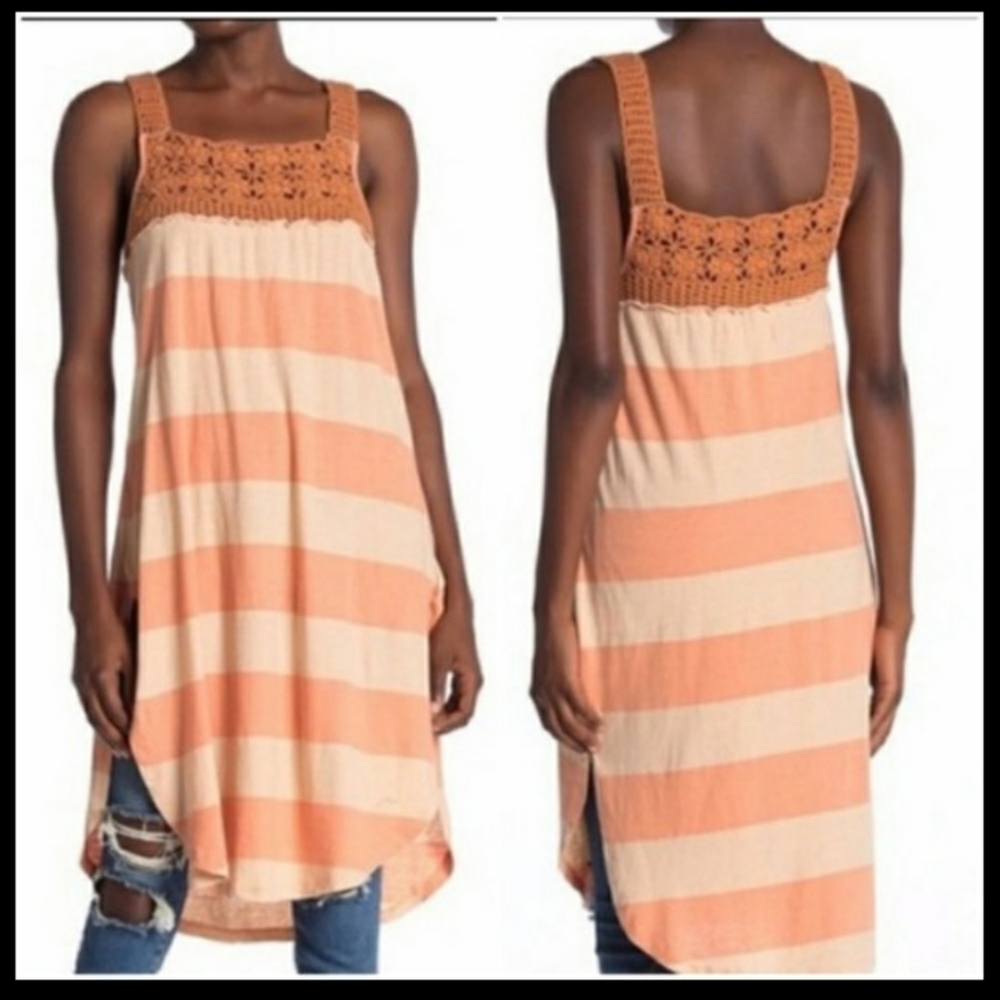 We The Free Orange/Peach Striped Luca Beach Crochet Dress Women's Size Small